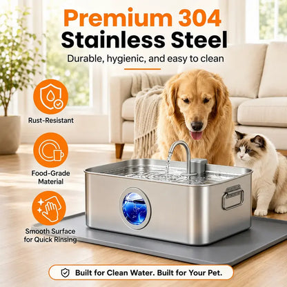 Sohochic 12L 304 SS Automatic Pet Water Fountain for Dogs & Cats, Large-Capacity Dispenser with LED Gauge, Quiet Pump, Multi-Pet Drinking Tray, Filter Set, with Filter Set