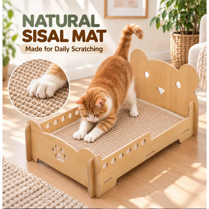 Sisal Cat Bed for Indoor Cats, Sturdy Wooden Cat Sofa Bed with Built-In Natural Sisal Scratching Surface, Cozy Pet Furniture