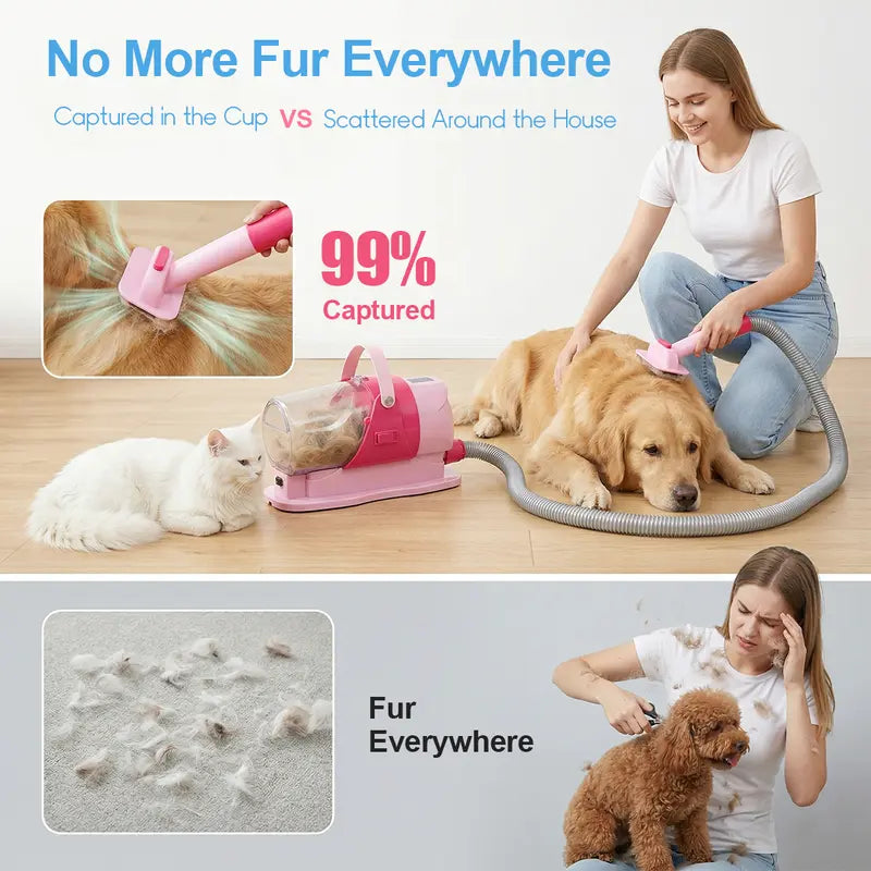 6-In-1 Pet Grooming Vacuum Kit for Dogs & Cats - 3L Dust Cup, Low Noise Trimmer with Guide Combs, 5-In-1 Brush, Hair Removal, Shed Control for Home Use,Toolupgrade
