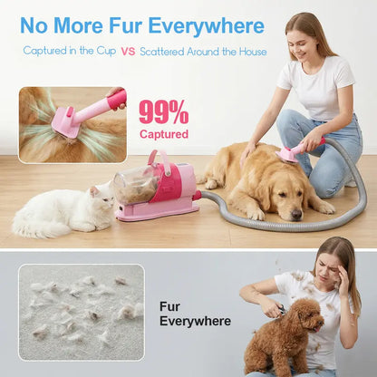 6-In-1 Pet Grooming Vacuum Kit for Dogs & Cats - 3L Dust Cup, Low Noise Trimmer with Guide Combs, 5-In-1 Brush, Hair Removal, Shed Control for Home Use,Toolupgrade