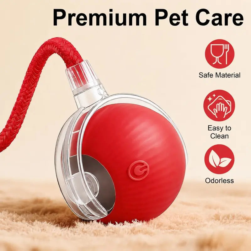 Interactive Usb-Rechargeable Smart Rolling String Cat Toy Ball - Light-Up, Quiet Adjustable Mode, Bite-Wear Resistant, Shatterproof, Non-Toxic, Replaceable Wavy-Texture Shell, 8-Color Indoor Kitten Hunting Toy with Automatic Bird Sound Movement