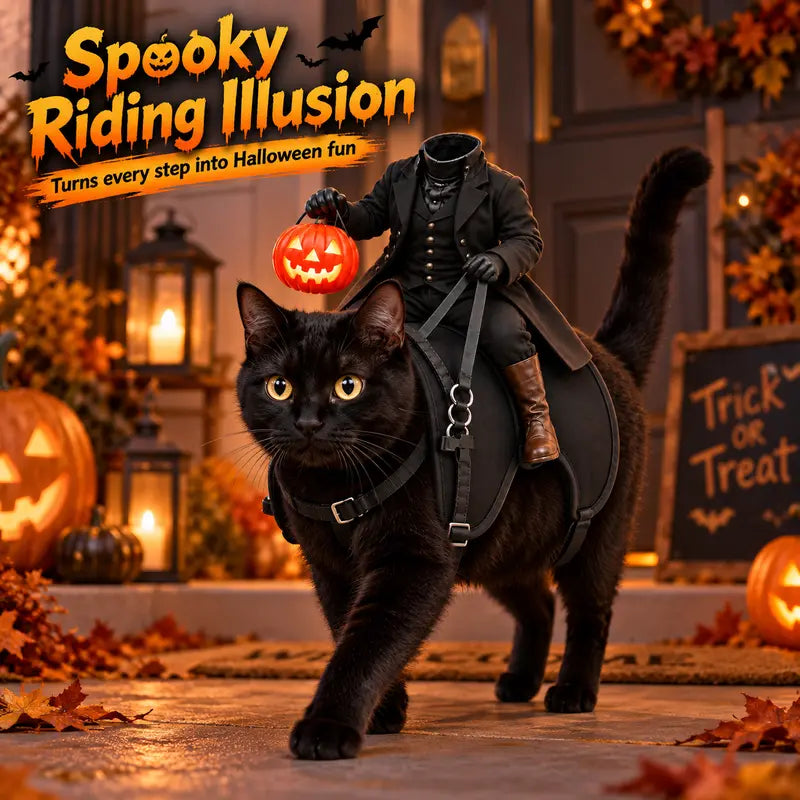 Halloween Headless Horseman Pet Costume for Cats and Small Dogs - 3D Rider Outfit with Pumpkin Lantern and Adjustable Straps