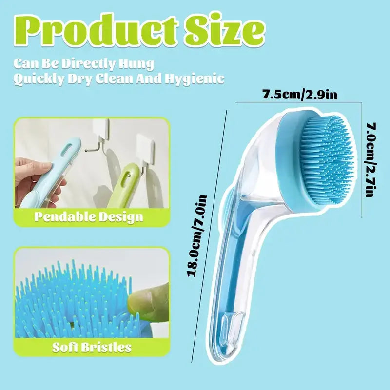 Silicone Pet Shampoo Brush with Soap Dispenser - Gentle Massage Grooming Tool for Dogs and Cats, Suitable for Short and Long Fur, Refillable Cleaning Accessory for Home Grooming