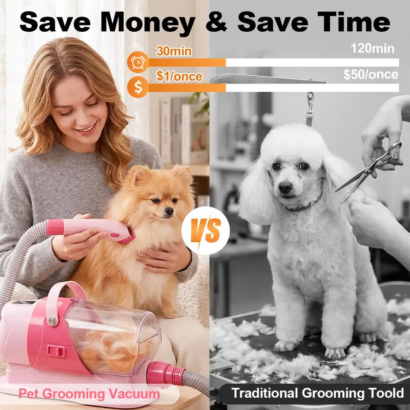 6-In-1 Pet Grooming Vacuum Kit for Dogs & Cats - 3L Dust Cup, Low Noise Trimmer with Guide Combs, 5-In-1 Brush, Hair Removal, Shed Control for Home Use,Toolupgrade