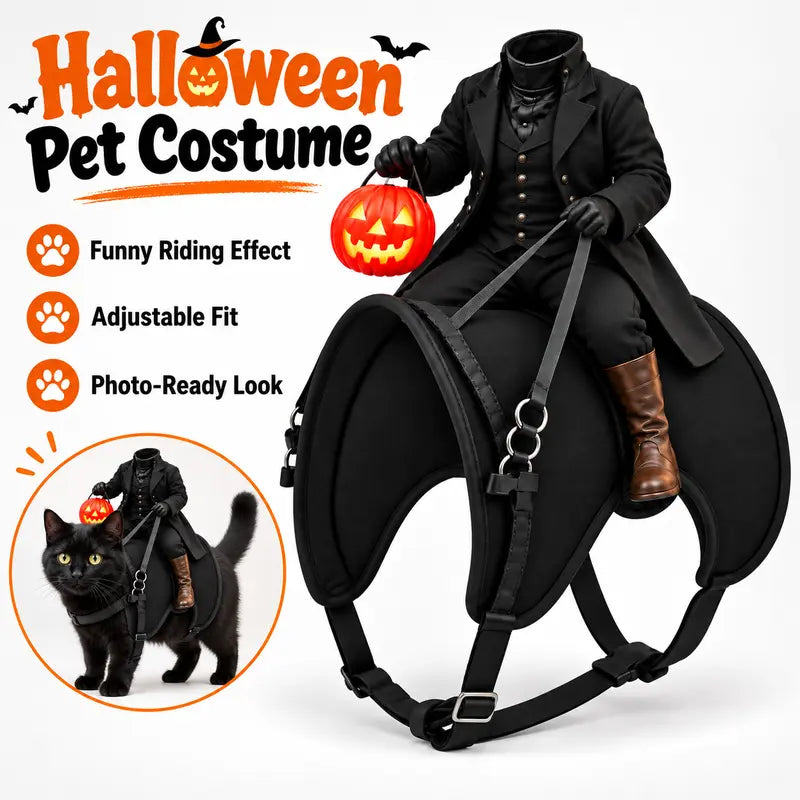Halloween Headless Horseman Pet Costume for Cats and Small Dogs - 3D Rider Outfit with Pumpkin Lantern and Adjustable Straps