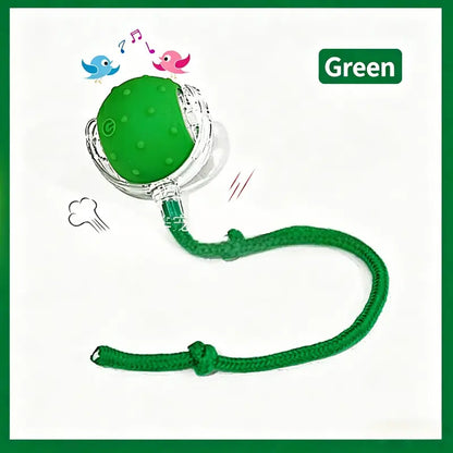 Interactive Usb-Rechargeable Smart Rolling String Cat Toy Ball - Light-Up, Quiet Adjustable Mode, Bite-Wear Resistant, Shatterproof, Non-Toxic, Replaceable Wavy-Texture Shell, 8-Color Indoor Kitten Hunting Toy with Automatic Bird Sound Movement