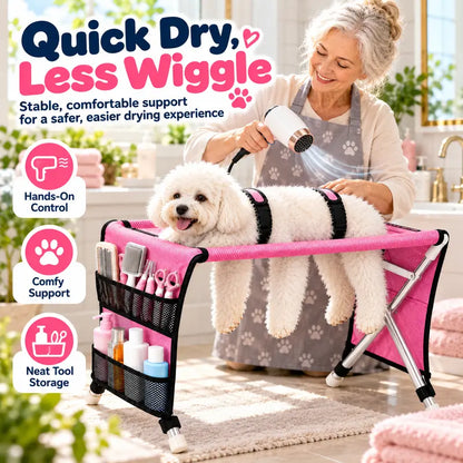 Portable Folding Pet Grooming Table with Safety Restraint Straps & Side Storage Pocket, Raised Dog Bathing Station for Small Dogs and Cats, Foldable Pet Grooming Stand for Home Bath & Brushing