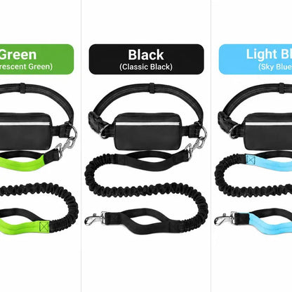 Hands Free Dog Leash with Waist Bag, Reflective Bungee Dog Leash with Dual Handles for Running, Walking & Hiking, Shock Absorbing Dog Lead