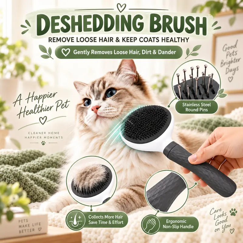 Cat 5-Piece Bath & Trim Grooming Kit - Deshedding Brush, Nail Clipper, Silicone Parts, Massage Shampoo Brush, Anti-Bite Bath Bag, Universal Fit Fur Control Pet Care Set