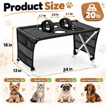 Portable Folding Pet Grooming Table with Safety Restraint Straps & Side Storage Pocket, Raised Dog Bathing Station for Small Dogs and Cats, Foldable Pet Grooming Stand for Home Bath & Brushing