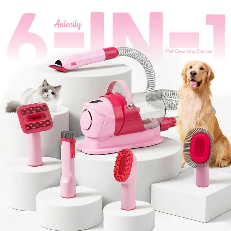 6-In-1 Pet Grooming Vacuum Kit for Dogs & Cats - 3L Dust Cup, Low Noise Trimmer with Guide Combs, 5-In-1 Brush, Hair Removal, Shed Control for Home Use,Toolupgrade