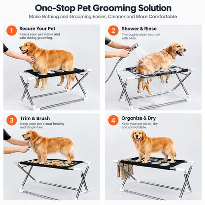 1-Count Stainless Steel Left-Right Foldable Pet Bathing Stand with Breathable Mesh Support Rack for Small Dog Shower & Grooming, Left/Right Fold