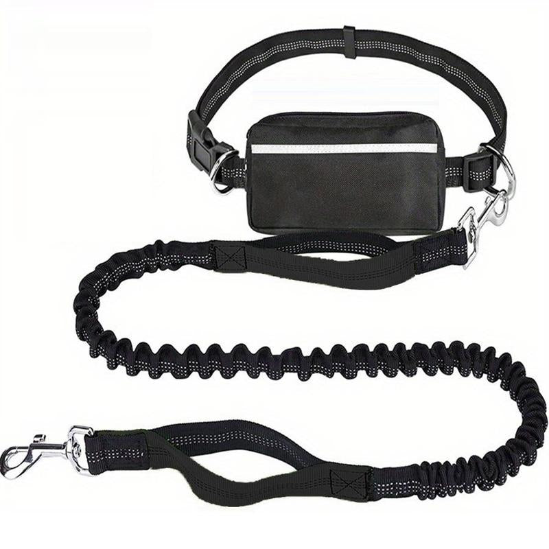 Hands Free Dog Leash with Waist Bag, Reflective Bungee Dog Leash with Dual Handles for Running, Walking & Hiking, Shock Absorbing Dog Lead