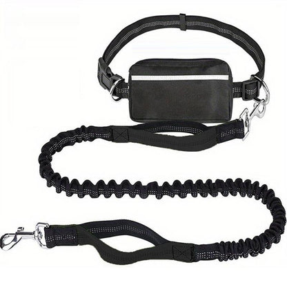 Hands Free Dog Leash with Waist Bag, Reflective Bungee Dog Leash with Dual Handles for Running, Walking & Hiking, Shock Absorbing Dog Lead