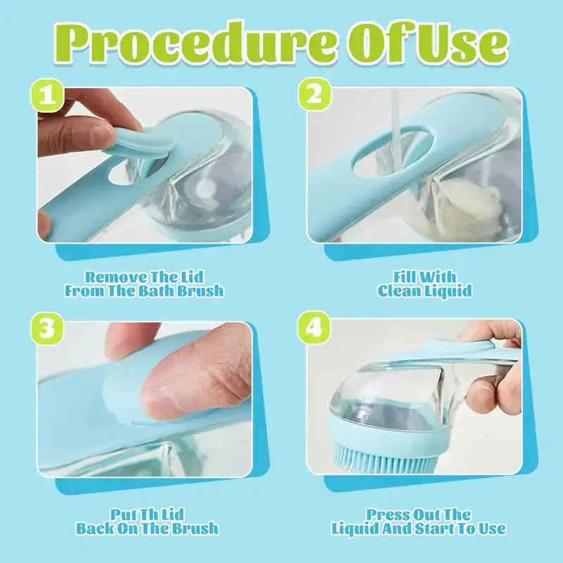 Silicone Pet Shampoo Brush with Soap Dispenser - Gentle Massage Grooming Tool for Dogs and Cats, Suitable for Short and Long Fur, Refillable Cleaning Accessory for Home Grooming