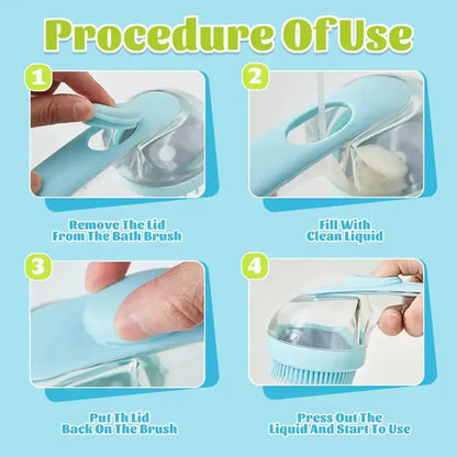 Silicone Pet Shampoo Brush with Soap Dispenser - Gentle Massage Grooming Tool for Dogs and Cats, Suitable for Short and Long Fur, Refillable Cleaning Accessory for Home Grooming