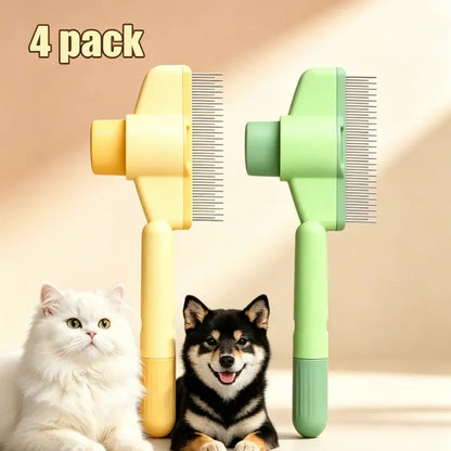 Dog & Cat 2-Pack Deshedding Brush Set - 1-Click Self-Cleaning Grooming Tool, Stainless Steel Comb, Ergo Grip, Fur Detangler, Universal Fur Remover, Loose Hair Collector
