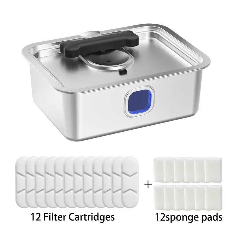 Sohochic 12L 304 SS Automatic Pet Water Fountain for Dogs & Cats, Large-Capacity Dispenser with LED Gauge, Quiet Pump, Multi-Pet Drinking Tray, Filter Set, with Filter Set