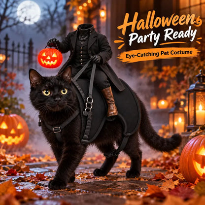 Halloween Headless Horseman Pet Costume for Cats and Small Dogs - 3D Rider Outfit with Pumpkin Lantern and Adjustable Straps