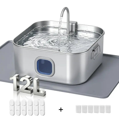 Sohochic 12L 304 SS Automatic Pet Water Fountain for Dogs & Cats, Large-Capacity Dispenser with LED Gauge, Quiet Pump, Multi-Pet Drinking Tray, Filter Set, with Filter Set