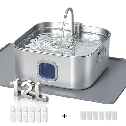 Sohochic 12L 304 SS Automatic Pet Water Fountain for Dogs & Cats, Large-Capacity Dispenser with LED Gauge, Quiet Pump, Multi-Pet Drinking Tray, Filter Set, with Filter Set