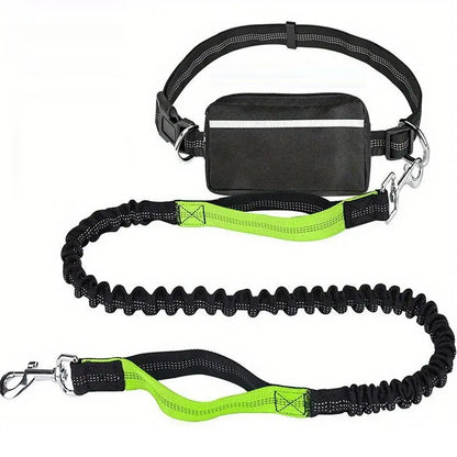 Hands Free Dog Leash with Waist Bag, Reflective Bungee Dog Leash with Dual Handles for Running, Walking & Hiking, Shock Absorbing Dog Lead