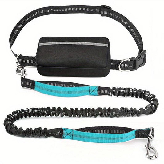 Hands Free Dog Leash with Waist Bag, Reflective Bungee Dog Leash with Dual Handles for Running, Walking & Hiking, Shock Absorbing Dog Lead