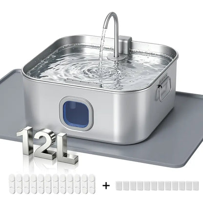 Sohochic 12L 304 SS Automatic Pet Water Fountain for Dogs & Cats, Large-Capacity Dispenser with LED Gauge, Quiet Pump, Multi-Pet Drinking Tray, Filter Set, with Filter Set