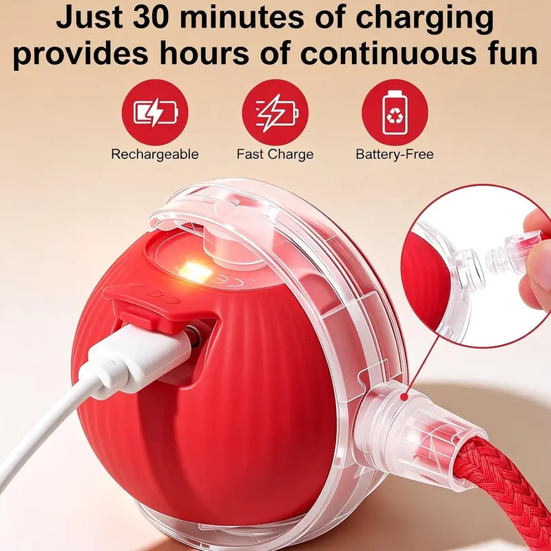 Interactive Usb-Rechargeable Smart Rolling String Cat Toy Ball - Light-Up, Quiet Adjustable Mode, Bite-Wear Resistant, Shatterproof, Non-Toxic, Replaceable Wavy-Texture Shell, 8-Color Indoor Kitten Hunting Toy with Automatic Bird Sound Movement