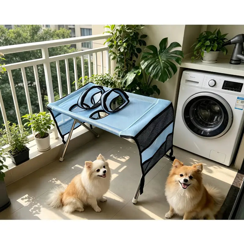 Fold-Flat Fabric Pet Grooming Sling Hammock with Stainless Steel Stand, Restraint Harness for Dog & Cat Nail Clipping, Bathing