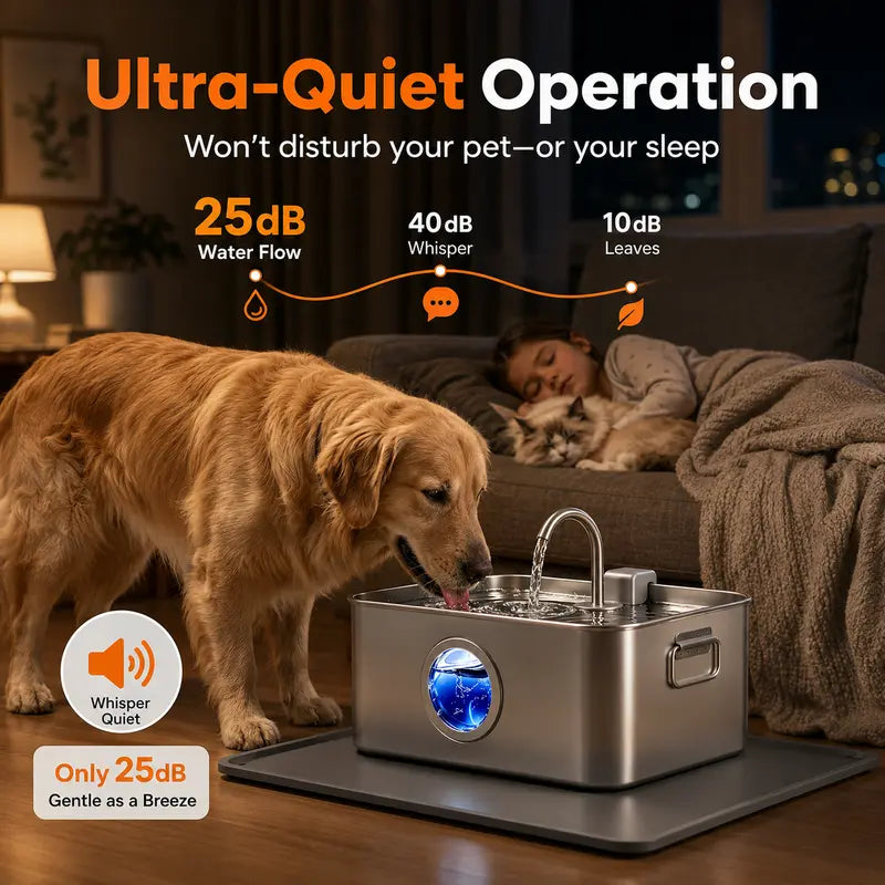Sohochic 12L 304 SS Automatic Pet Water Fountain for Dogs & Cats, Large-Capacity Dispenser with LED Gauge, Quiet Pump, Multi-Pet Drinking Tray, Filter Set, with Filter Set
