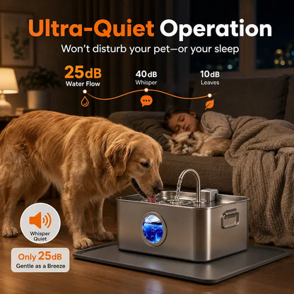 Sohochic 12L 304 SS Automatic Pet Water Fountain for Dogs & Cats, Large-Capacity Dispenser with LED Gauge, Quiet Pump, Multi-Pet Drinking Tray, Filter Set, with Filter Set