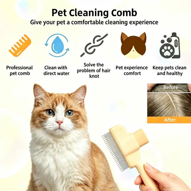 Dog & Cat 2-Pack Deshedding Brush Set - 1-Click Self-Cleaning Grooming Tool, Stainless Steel Comb, Ergo Grip, Fur Detangler, Universal Fur Remover, Loose Hair Collector