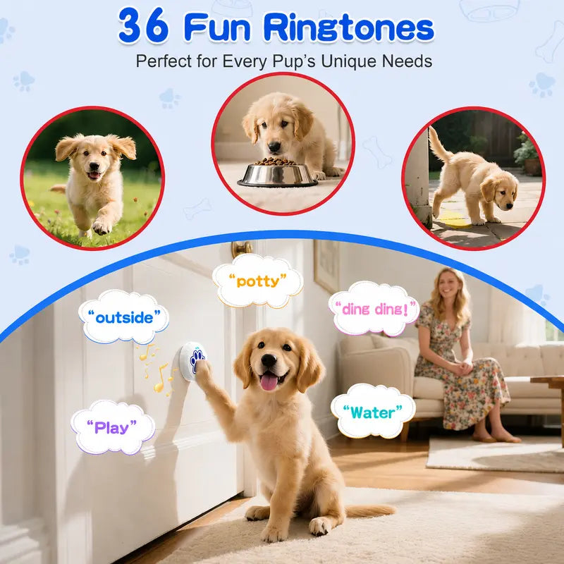 Chunhee Dog Potty Training Doorbell Kit - Durable Design, 36 Custom Sounds, Adjustable Volume (0-115dB), Touch Activation, Indoor & Outdoor Use for Effective Potty Training