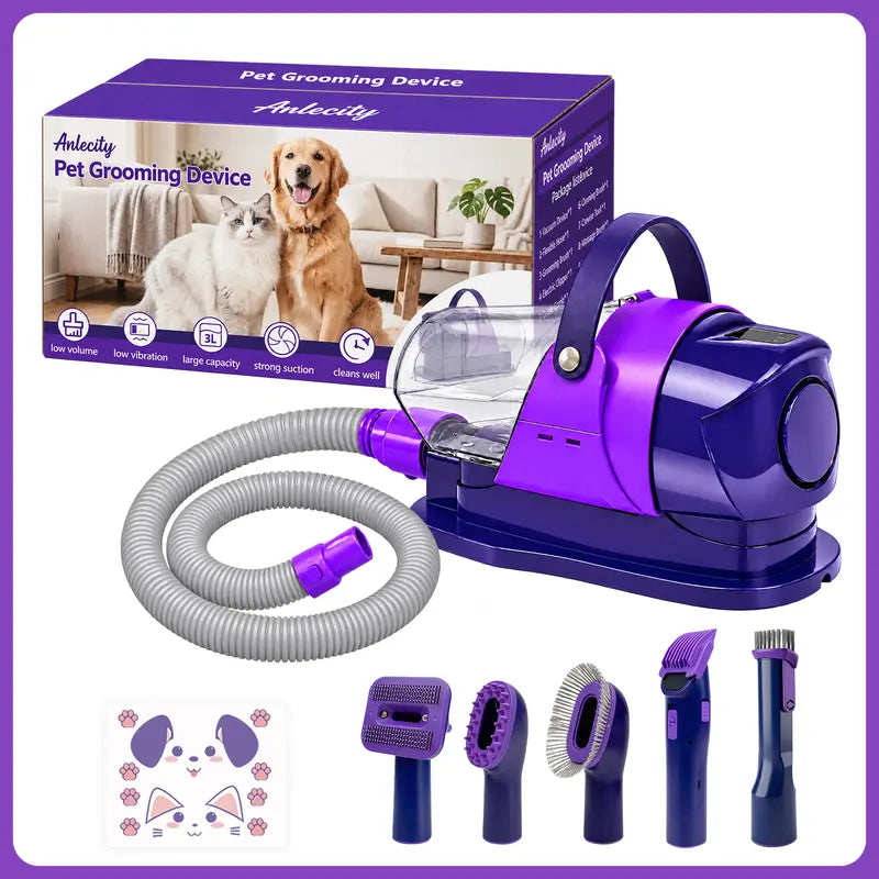 6-In-1 Pet Grooming Vacuum Kit for Dogs & Cats - 3L Dust Cup, Low Noise Trimmer with Guide Combs, 5-In-1 Brush, Hair Removal, Shed Control for Home Use,Toolupgrade