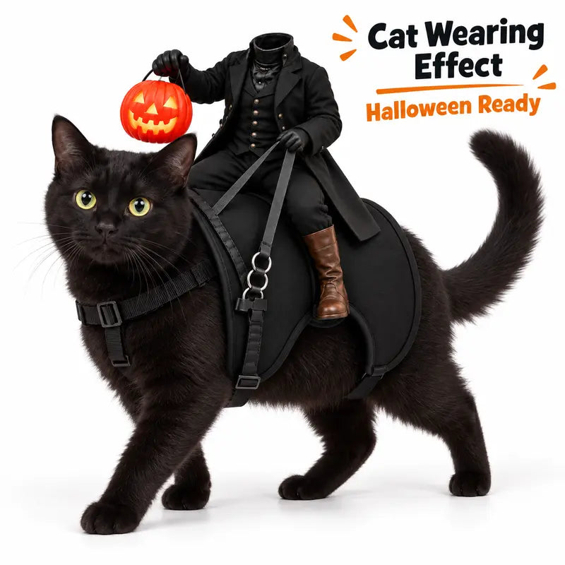 Halloween Headless Horseman Pet Costume for Cats and Small Dogs - 3D Rider Outfit with Pumpkin Lantern and Adjustable Straps