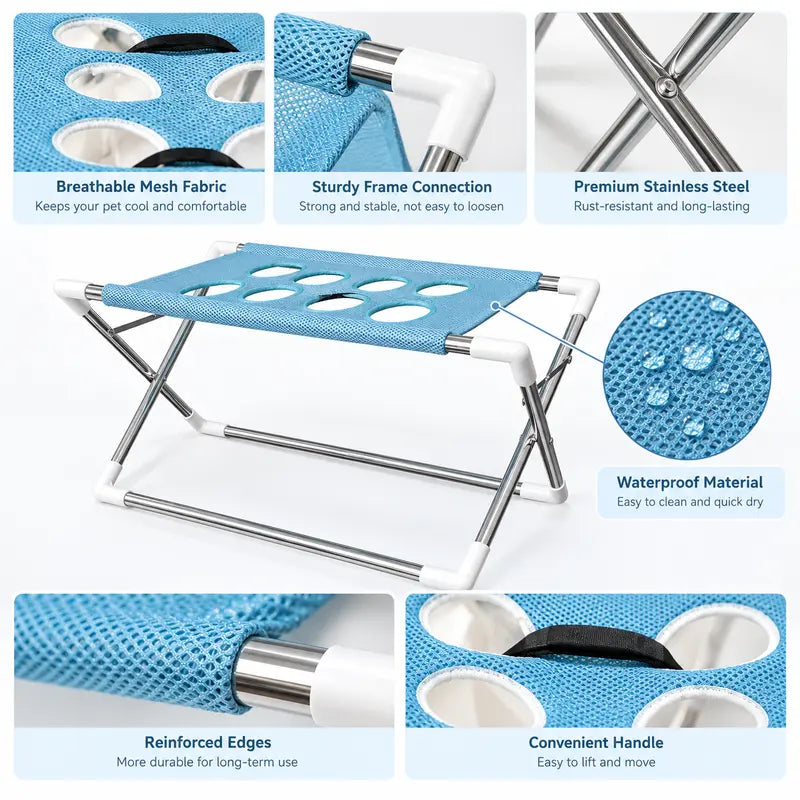 1-Count Stainless Steel Left-Right Foldable Pet Bathing Stand with Breathable Mesh Support Rack for Small Dog Shower & Grooming, Left/Right Fold