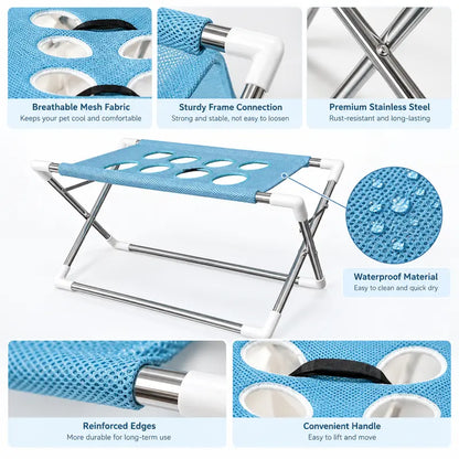 1-Count Stainless Steel Left-Right Foldable Pet Bathing Stand with Breathable Mesh Support Rack for Small Dog Shower & Grooming, Left/Right Fold