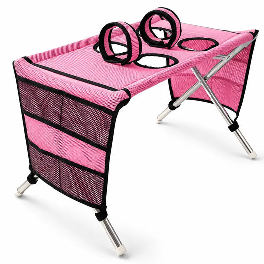 Portable Folding Pet Grooming Table with Safety Restraint Straps & Side Storage Pocket, Raised Dog Bathing Station for Small Dogs and Cats, Foldable Pet Grooming Stand for Home Bath & Brushing